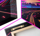 The Drive, Retrowave Outrun Style City Skyline Sunset, 80s Vibes, Framed Canvas Print