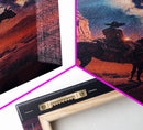 Cowboy contemplating the stars, framed canvas print, wild west art, western decor