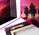 Retro Synthwave Style Post-Apocalyptic Cowboys, framed canvas print, retro outrun style wild west art
