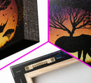 Rhino Silhouette against a starry night sky, wildlife art, animal prints, framed canvas print
