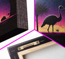 Emu Art | Framed Canvas Print | Synthwave Style Framed Wall Art | Animal Prints | Emu Walks Under A Full Moon | Kid's Room Decor