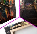 Graffiti Covered Staircase | Subway Stairs | Framed Canvas Print | Punk Art | Dystopian Cyberpunk Art