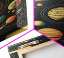 Art Deco Inspired Planetary Solar System Art, Framed Canvas Print, Cute Nursery Decor