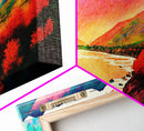 Watercolor Landscape, Rainbow Landscape Art, Framed Canvas Print, Unique Primitive Style Landscape Decor