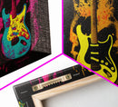 Psychedelic Electric Guitar Graffiti Pop Art, Instrument Drawings, Framed Canvas Print, Pop Art, Splatter Art, Large Living Room Wall Decorr