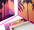 Synthwave Sunset Art, Framed Canvas Print, Palm Tree 80s Vibe Wall Art