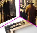 The Man in The Trench Coat, Framed Canvas Print, Time Lapse Watercolor Painting, Subdued Office Wall Art, Noir Art