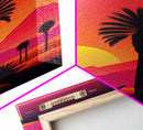 Palm Trees at Sunset, Synthwave Decor, 80s Retro Vibes Landscape Art, Framed Canvas Print