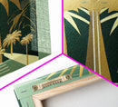 Boho Modern Frank Lloyd Wright-inspired Art Deco Canvas Print, Emerald Green and Gold Palm Tree, wall decor, wall art original, MCM Art