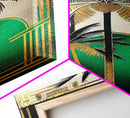 Boho Modern Frank Lloyd Wright-inspired Art Deco Canvas Print, Emerald Green and Gold Palm Tree, wall decor, wall art original, MCM Art