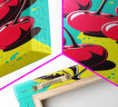 Pop Art Cherry Painting Canvas Print, Framed Art, MCM Style, Midcentury Modern Pop Art, Retro Comic Book Style Wall Art