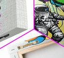 Urban Wall Art, Banksy Inspired, Astronaut Holding Colorful Balloons, Framed Canvas Print, Graffiti Art