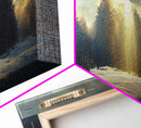 Snowy Forest Canvas Print, Scenic nature landscape, winter art, sunlight shining through the trees, Framed Wall Art