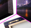 Full moon canvas print, Lightning storm over a mountain lake at night, cool wall art, awesome wall art