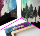 Large Abstract Art Print, Colorful Watercolor Sky, Silhouette Trees, Tie Die Sky, Framed Canvas Print, Panoramic, Wall Art, Canvas Print