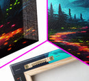 Luminescent magical forest poster art, fine art print, glowing trail though the trees, fantasy art, gloomy wall art, dark decor