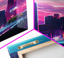 Vaporwave aesthetic wall art, cyberpunk city poster art, cool living room art, synthwave wall art, retro 80s style cyberpunk fine art print