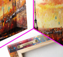 Eiffel Tower Abstract Paris France Panoramic Framed Canvas Print, Van Gogh Inspired Original Painting, Colorful Wall Art