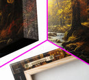 The Forest In The Autumn, Fall Centerpiece, Panoramic Painting Framed Canvas Print, Fall Decor, Orange Leaves Falling In The Forest