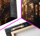 The Book Shop in Paris, Framed Canvas Print, Paris On A Rainy Night, Living Room Decor, Victorian Oil Painting