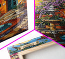 Tall Art Framed Canvas Print Featuring Mexican Style Courtyard Fountain And Vibrant Architecture