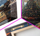 Grand Victorian Christmas Tree In Luxury Room Framed Canvas Print Classic Holiday Home Decor With Snowy Window And Festive Lights Wall Art