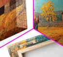 Cowboy Horse Autumn River Framed Canvas Print Perfect Above Sofa Fall Cowboy Art Moody Landscape Fall Western Wall Art
