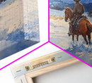 Cowboy In Golden Light Framed Canvas Print Tall Art Autumn Country Landscape Fall Decor Rustic Western Wall Art Farmhouse Decor Gift