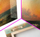 North Beach at Sunset, Framed Canvas Print, Beautiful Panoramic Seascape Painting, Boho / Minimalist Home Decor, Rustic Beach Art