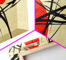 Sun Streaks - 3 Red Suns with Black Streams, Framed Canvas Print, MCM Style Geometric Abstract Wall Art