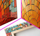 Wood Framed Mid Century Modern Wall Art - Sunset Mosaic Tiles Print - Horizontal Modern Wall Art - Panoramic Above Bed Decor - Boho Wall Art