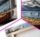 Canoe in the Mountains Framed Canvas Print, Abstract Pacific Northwest Oil Painting Print, Oregon or Washington Wall Art