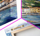 Modern Art Canvas Print - Italian Fishing Village - Italy Oil Painting - Neutral Wall Art - Seascape Painting - Impasto Style Print - Boho