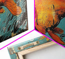 Retro 80s Style Painting of a Gold Fish, Framed Canvas Print, Home Decor Gift Artwork, Fish Painting, Fish Art