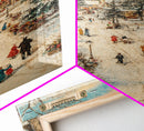 Christmas Village Mantle Painting, Christmas Mantle Wall Art, Framed Canvas Print, Retro Christmas, Vintage Christmas Painting Wall Art