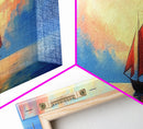 Japanese Sailboat on a Calm Sea, Framed Canvas Print, Panoramic Seascape Landscape Painting, Nautical Home Decor, Ocean Painting