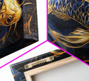 Black and Gold Koi Fish Framed Canvas Print, Wabi Sabi Style Home Decor, Koi Fish Painting Koi Fish Art, Modern Living Room Decor