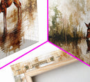 Young Doe Drinking Water In The Forest Framed Canvas Print, Painting of a Deer drinking Water, Gift for Hunter, Outdoorsman Gift, Cabin Art