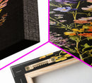 Elegant Wildflower Botanical Art - Framed Canvas Print Featuring Vertical Array of Vibrant Blooms on Dark Background