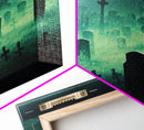 Halloween Cemetery At Night, Full Moon, Spooky Creepy Graveyard, ready to hang canvas print wall art