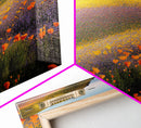Lush Fields with Orange, Purple and Yellow Flowers, Vintage Italian Countryside, ready to hang canvas print wall art