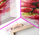 Strawberries Watercolor Painting Framed Canvas Print, Whimsical Kitchen Art, Pink Fruit Rustic Vertical Wall Art, Gift Idea