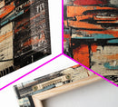 Urban Graffiti Canvas Print with Orange and Teal Accents, Long Narrow Wall Art for Contemporary Home or Living Room Decor