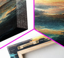 Celestial Abstract Landscape Framed Canvas Print Moody Horizontal Wall Art Blue and Gold Living Room or Bedroom Decor