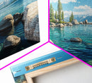 Lake Tahoe Landscape Canvas Print Rustic Wall Art Coastal Nature Scene Above Bed Artwork Living Room Decor Panoramic Painting