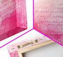Abstract Pink Writing Framed Canvas Print, Light Pink Wall Art Chinoiserie Whimsical Decor, Rustic Wall Art Horizontal Gift Idea