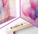 Balloon Cluster Canvas Print | Whimsical Art, Light Pink and Blue Wall Art, Birthday Decor, Pastel Wall Art, Playroom Art, Living Room Decor