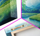 Canvas Print of Serene Green Valley and River Landscape, Rustic Wall Art, Gift Idea for Nature Lovers and Rustic Home Decor