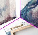 Watercolor Peacock Art Canvas Print, Moody Wildlife Wall Decor, Above Couch Living Room Art, Unique Nature Gift Idea Him Her