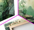 Green Forest Serenity Framed Canvas Print with Mountain Landscape Art and Sage Green Wall Art Perfect Living Room Rustic Decor
